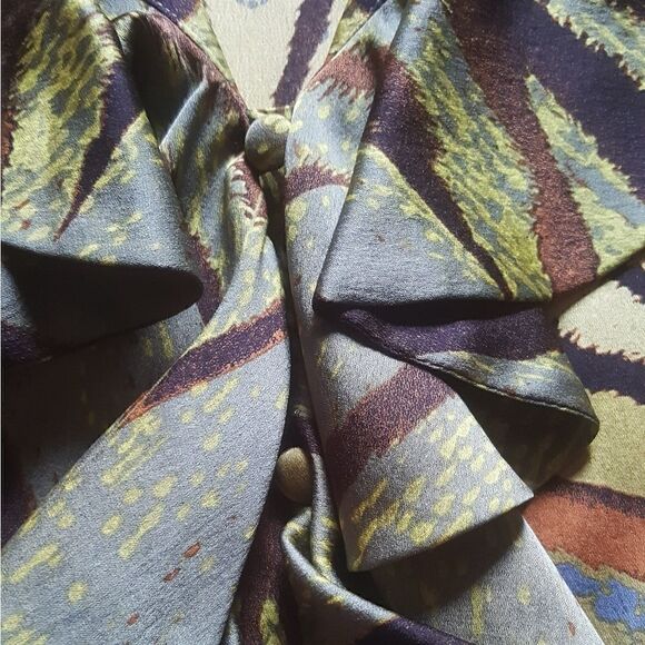 ST. JOHN Vintage Top Long Sleeve Silk Ruffle Button Down Retro Y2k Womens 10 - Picture 6 of 8